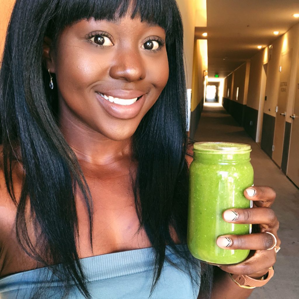 Shana Moore and her spicy green smoothie. Spicy green smoothie recipe